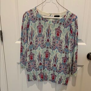 Talbots White and Pink Graphic Blouse